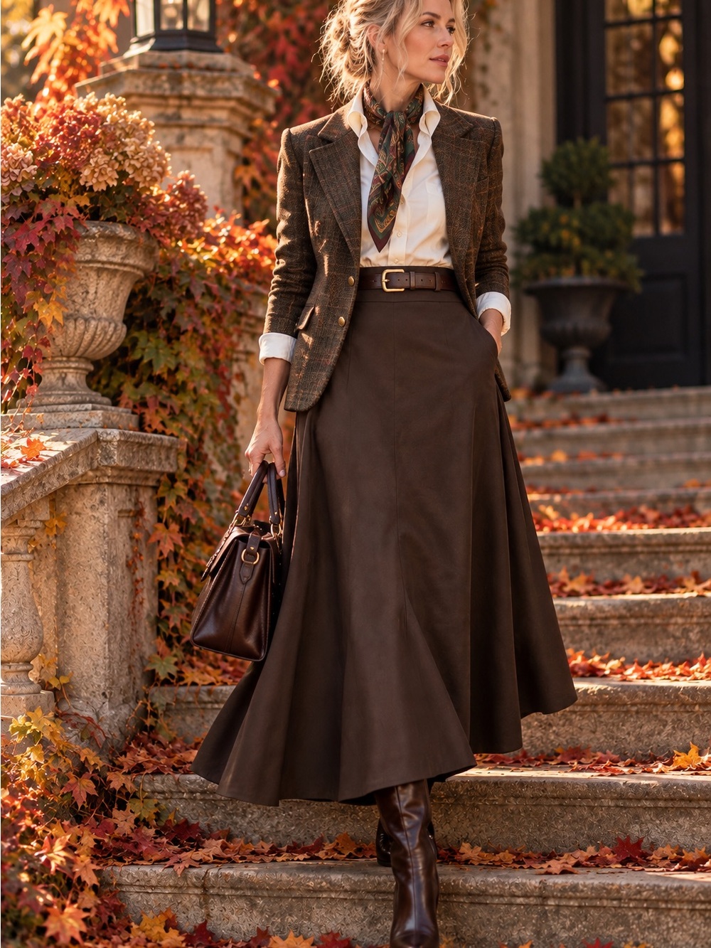 Italian Wool A-Line Maxi Skirt Vintage Y2K Dark Academia Brown Autumn Fall